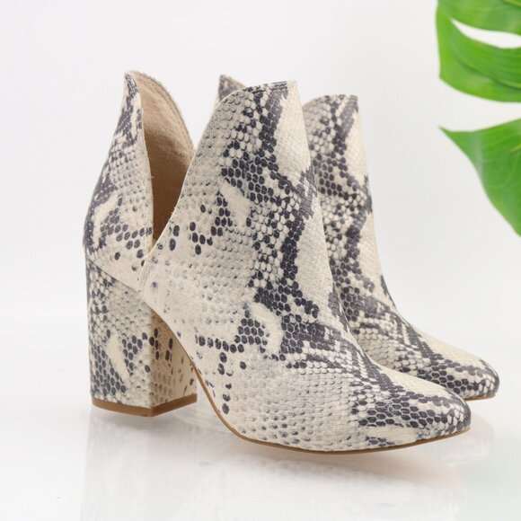 Steve Madden Womens Rookie Boot Size 7.5 Gray Tan Python Heel Bootie Side Cutout - Picture 1 of 11